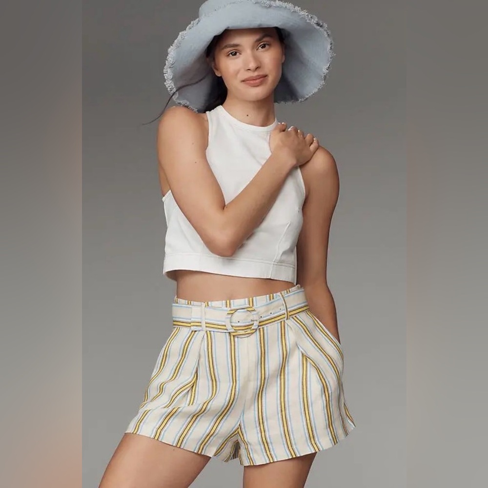 NWT, MAEVE Striped Belted Linen Shorts sold by Anthropologie size 14